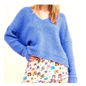 Free People Finders Keepers Sweater Womens Large Crystal Periwinkle Blue V Neck